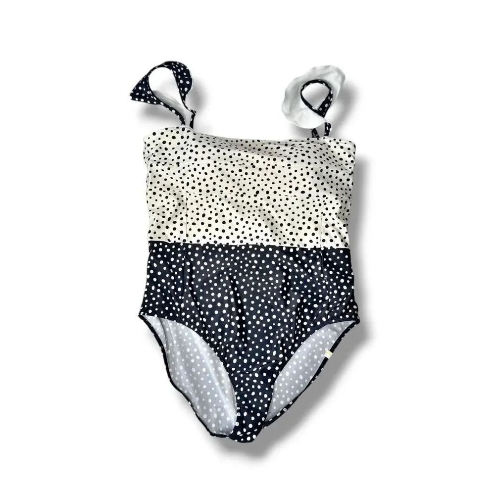 Summersalt The Ruffle Oasis One-Piece Swimsuit Black Cream Polka Dot Women’s 12 - Picture 4 of 10